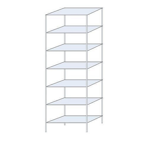 Kovový regál Ogmios, základní, 300 x 100 x 50 cm, 2 300 kg, 7 polic, 150 kg/police, pozink