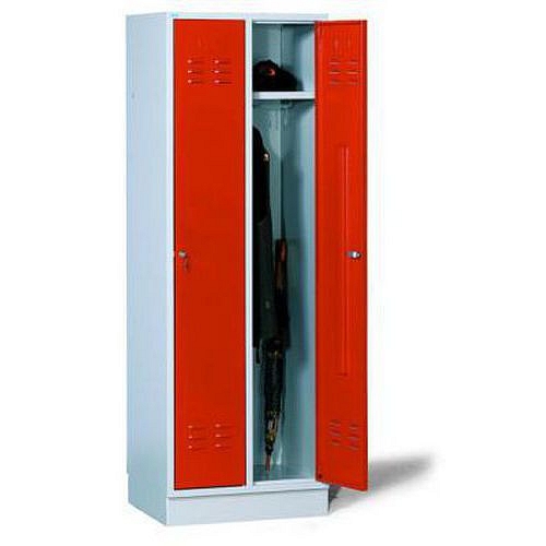 Svařovaná šatní skříň Daniel, 2 oddíly, cylindrický zámek, šedá/červená