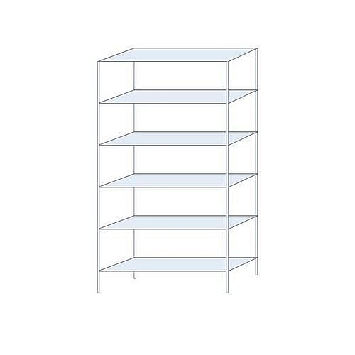 Kovový regál Ogmios, základní, 250 x 130 x 40 cm, 1 700 kg, 6 polic, 150 kg/police, pozink