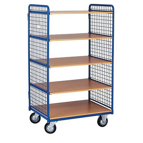 Vysoký policový vozík s bočnicemi do 200 kg, 5 polic