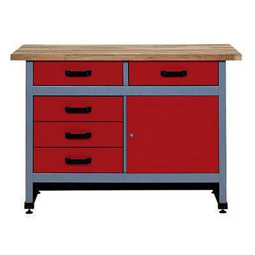 Dílenský stůl Monti, 84 x 120 x 60 cm, 5 zásuvek, 1 skříňka