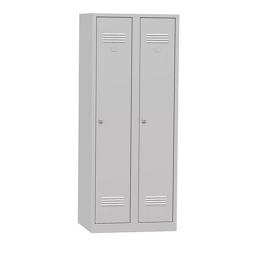 Svařovaná šatní skříň Edward nízká, 2 oddíly, cylindrický zámek, šedá