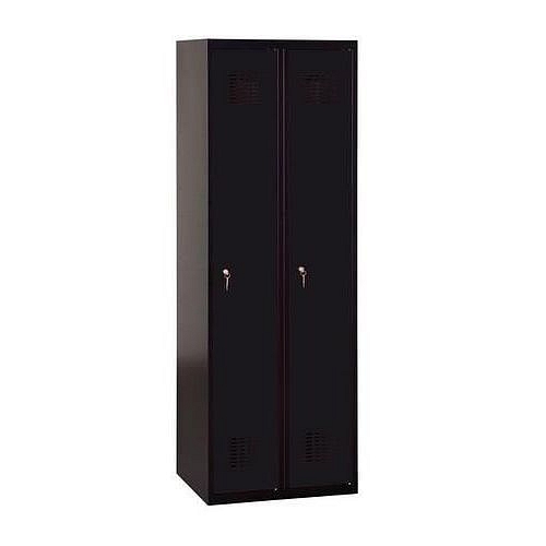 Svařovaná šatní skříň Patrick, 2 oddíly, cylindrický zámek, černá/černá