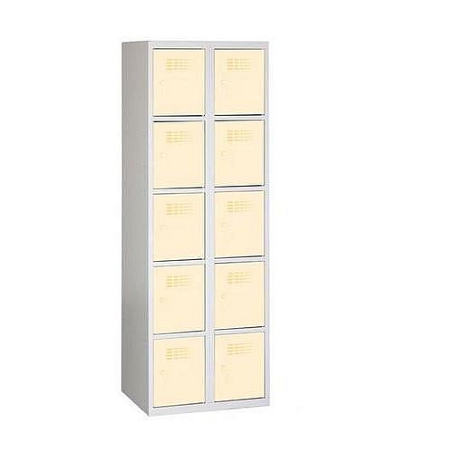 Svařovaná šatní skříň Eric odlehčená, 10 boxů, cylindrický zámek, šedá/béžová