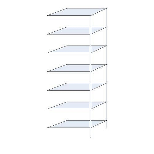 Kovový regál Ogmios, přístavbový, 300 x 100 x 50 cm, 2 300 kg, 7 polic, 150 kg/police, pozink
