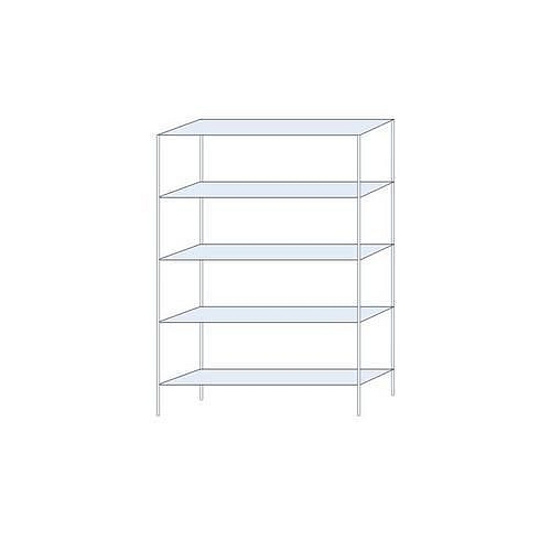 Kovový regál Ogmios, základní, 200 x 130 x 30 cm, 1 300 kg, 5 polic, 150 kg/police, pozink