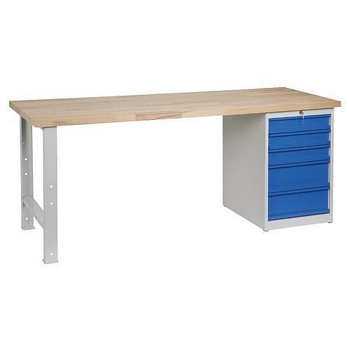 Dílenský stůl Weld s 5 zásuvkami, 84 x 200 x 68,5 cm, šedý