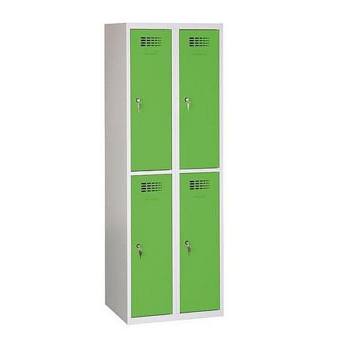 Svařovaná šatní skříň Rafael odlehčená, 4 oddíly, cylindrický zámek, šedá/zelená