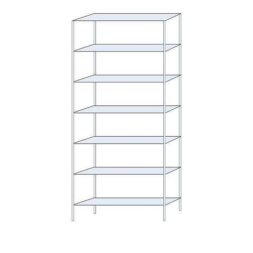Kovový regál Ogmios, základní, 300 x 130 x 30 cm, 2 300 kg, 7 polic, 150 kg/police, pozink
