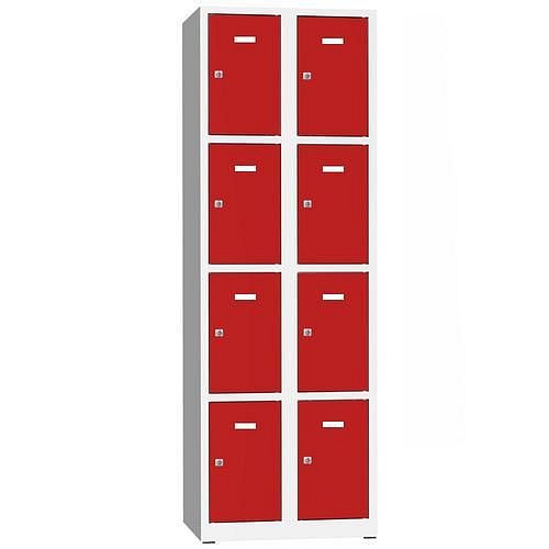 Svařovaná šatní skříň Philip, 8 boxů, cylindrický zámek, šedá/červená