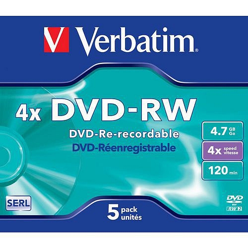 Verbatim DVD-RW 4,7 GB 4x, AZO, jewel box, 5 ks