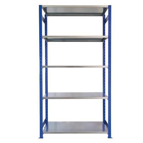 Kovový regál Herkules, základní, 200 x 100 x 50 cm, 750 kg, 5 polic, modrý