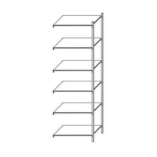 Kovový regál Taranis, přístavbový, 250 x 130 x 50 cm, 980 kg, 6 polic, stříbrný