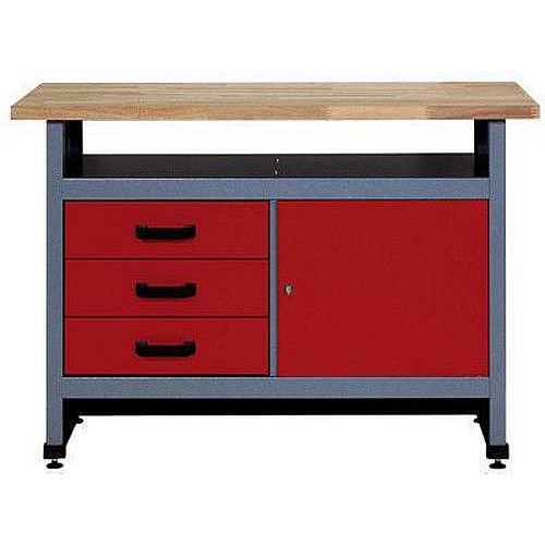 Dílenský stůl Monti, 84 x 120 x 60 cm, 3 zásuvky, 1 skříňka