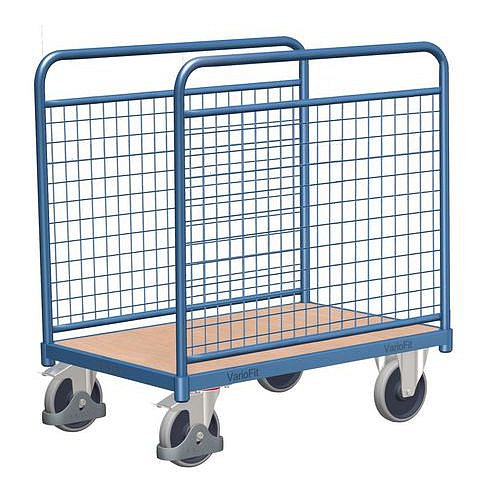 Plošinový vozík se dvěma mřížovými stěnami, do 400 kg, 104,5 x 106 x 60 cm, modrý