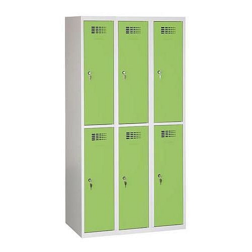 Svařovaná šatní skříň Rafael odlehčená, 6 oddílů, cylindrický zámek, šedá/zelená