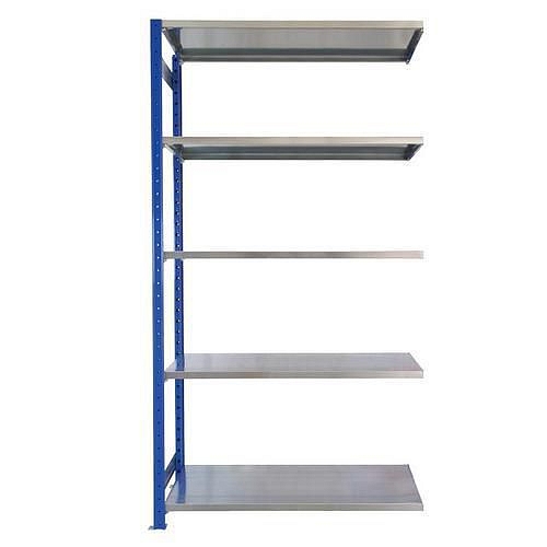 Kovový regál Herkules, přístavbový, 200 x 100 x 50 cm, 750 kg, 5 polic, modrý
