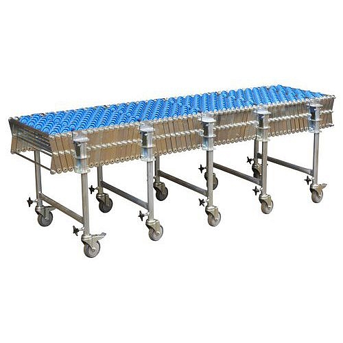 Nůžkový dopravník s plastovými rolnami, šířka 500 mm, 56 os