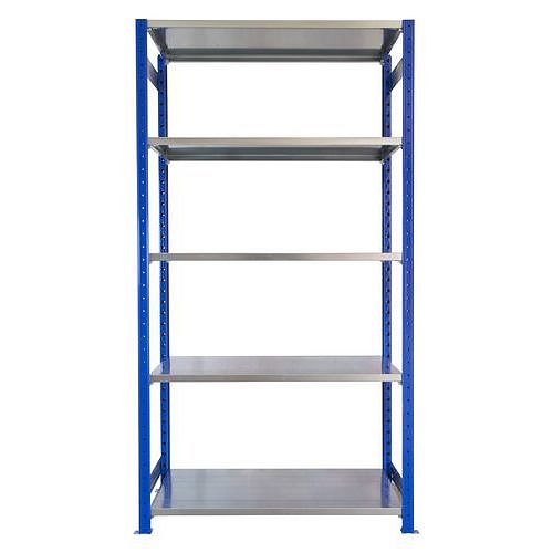 Kovový regál Herkules, základní, 200 x 100 x 60 cm, 650 kg, 5 polic, modrý