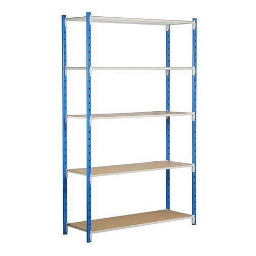 Kovový regál Velez, základní, 200 x 125 x 40 cm, 1 500 kg, 5 polic, modrý