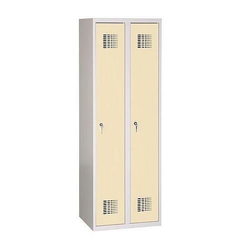 Svařovaná šatní skříň Danny, 2 oddíly, tříbodový zámek, šedá/béžová