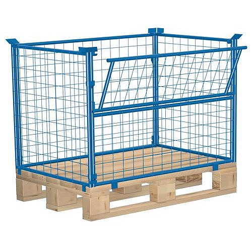 Paletový nástavec se sklopnou stěnou typ 64, pletivový, modrý, 100 x 120 x 100 cm