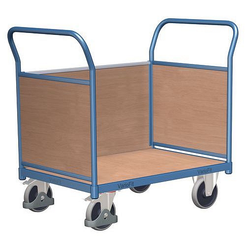 Plošinový vozík se dvěma madly s plnou výplní a boční stěnou, do 400 kg, 97,5 x 104 x 50 cm, modrý