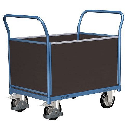 Plošinový vozík se dvěma madly s plnou výplní a bočními stěnami, do 1 000 kg, 101,5 x 219,5 x 80 cm, modrý
