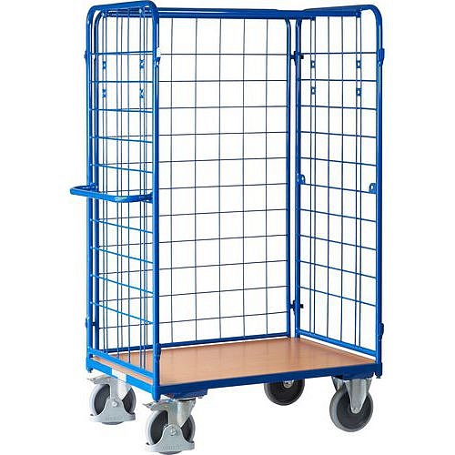 Vysoký policový vozík se 3 mřížovými bočnicemi, do 500 kg, 1 police, 182 x 119 x 72,5 cm, modrý