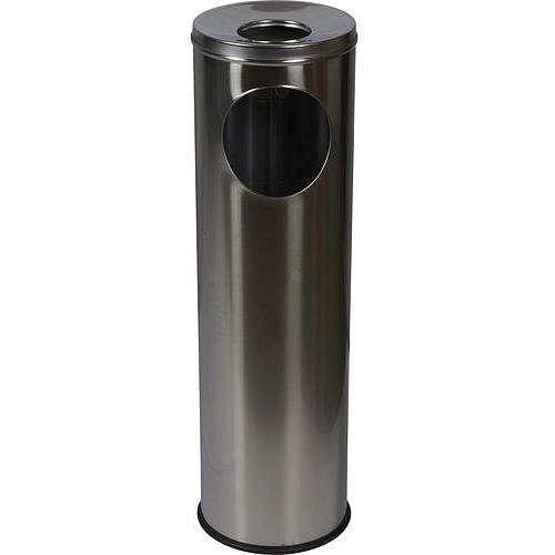 Kovový odpadkový koš Pillar s popelníkem, objem 15 l, matný nerez
