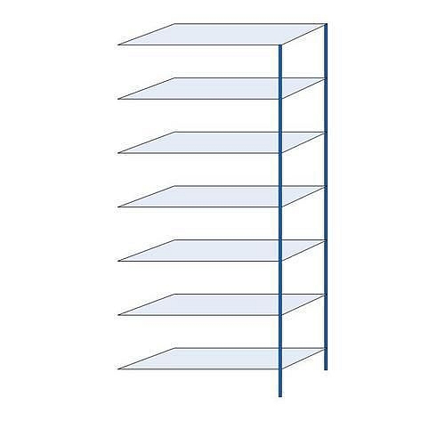 Kovový regál Herkules, přístavbový, 300 x 130 x 50 cm, 1330 kg, 7 polic, modrý