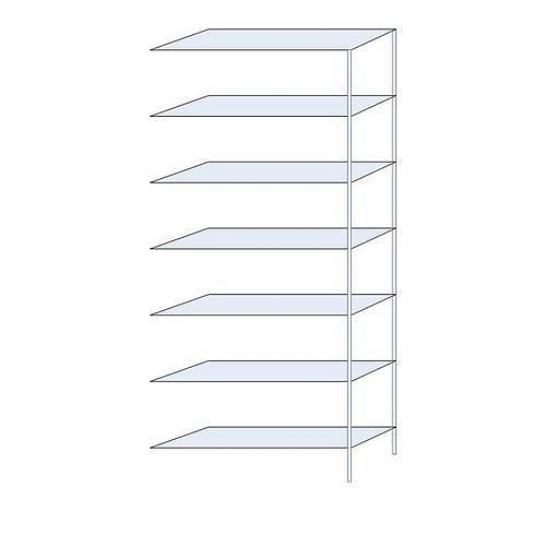 Kovový regál Taranis, přístavbový, 300 x 130 x 40 cm, 970 kg, 7 polic, stříbrný