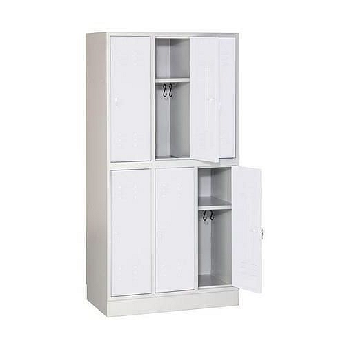 Svařovaná šatní skříň Luis, 6 oddílů, cylindrický zámek, šedá/šedá