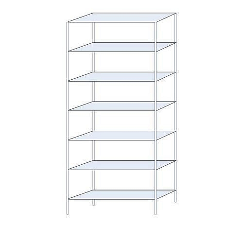 Kovový regál Taranis, základní, 300 x 130 x 40 cm, 1 200 kg, 7 polic, stříbrný