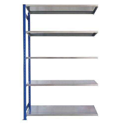 Kovový regál Herkules, přístavbový, 200 x 130 x 40 cm, 550 kg, 5 polic, modrý
