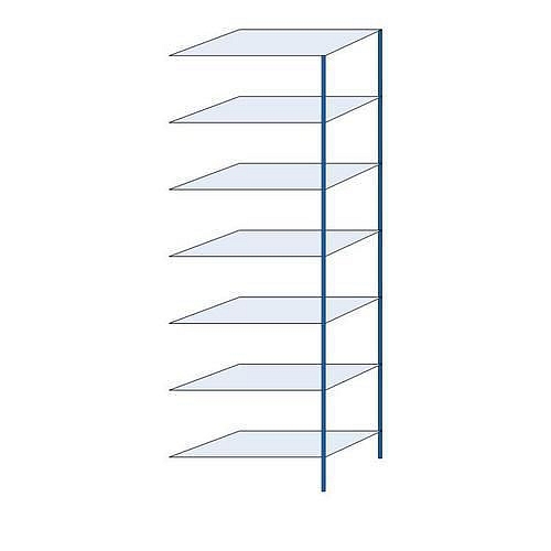 Kovový regál Herkules, přístavbový, 300 x 100 x 50 cm, 1050 kg, 7 polic, modrý