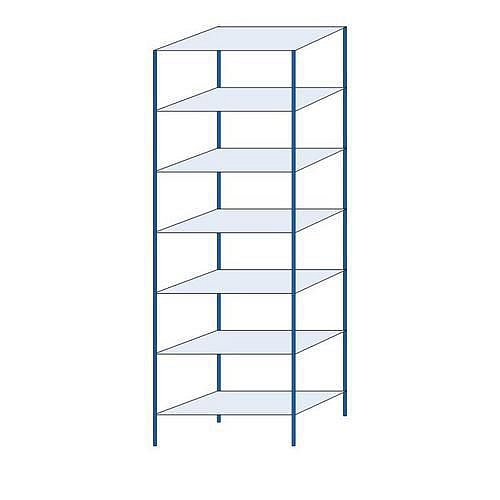 Kovový regál Herkules, základní, 300 x 100 x 50 cm, 1050 kg, 7 polic, modrý