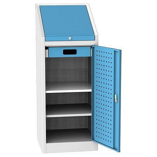 Dílenská skříň na nářadí, 2 police, 130 x 50 x 50 cm, šedá/modrá