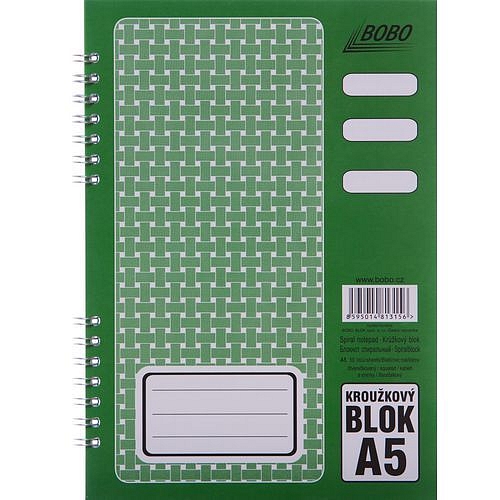 Blok A5 s kovovou boční spirálou, čtverečkovaný, 5 ks