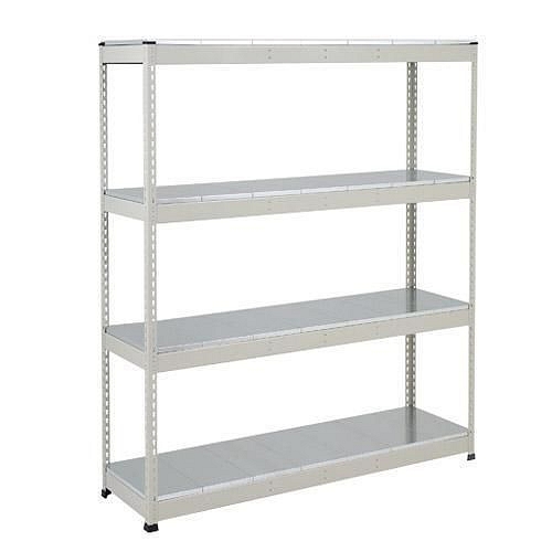 Kovový regál Rapid 1, 198 x 122 x 61 cm, 440 kg/police, 4 ocelové panely, pozink
