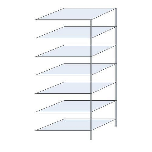 Kovový regál Ogmios, přístavbový, 300 x 130 x 80 cm, 2 300 kg, 7 polic, 150 kg/police, pozink