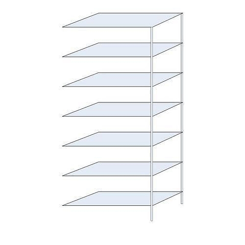Kovový regál Taranis, přístavbový, 300 x 130 x 60 cm, 970 kg, 7 polic, stříbrný