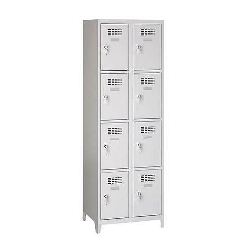 Svařovaná šatní skříň Eric odlehčená, 8 boxů, na nožkách, cylindrický zámek, šedá/šedá