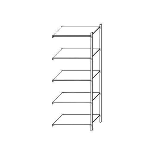 Kovový regál, přístavbový, 200 x 100,6 x 53,5 cm, 1 300 kg, 5 polic, stříbrný