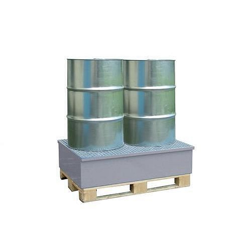 Kovová záchytná vana s roštem, na paletu, pro 2 sudy, pozink