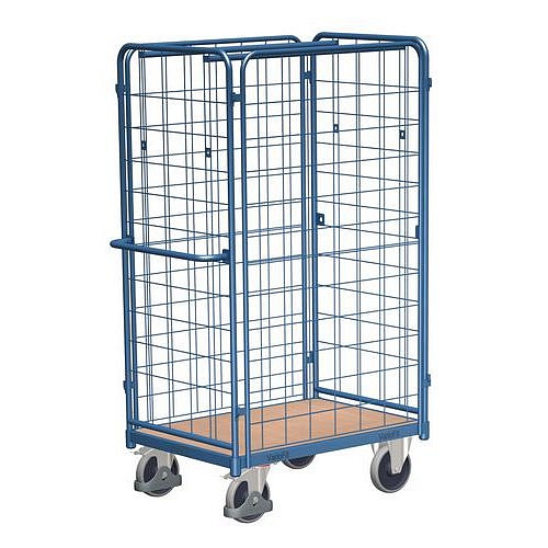 Vysoký policový vozík se 4 mřížovými bočnicemi, do 500 kg, 1 police, 182 x 119 x 74 cm, modrý