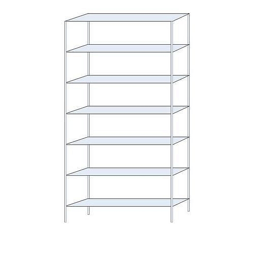Kovový regál Perun, základní, 300 x 150 x 32 cm, 1 015 kg, 7 polic, pozink