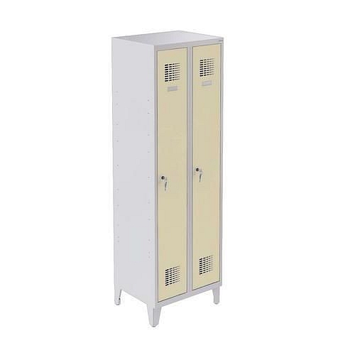 Svařovaná šatní skříň Raphael na nohách, 2 oddíly, cylindrický zámek, šedá/béžová