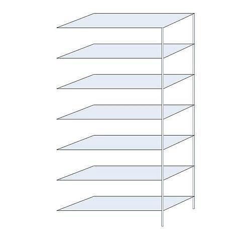 Kovový regál Perun, přístavbový, 300 x 150 x 60 cm, 1 015 kg, 7 polic, pozink