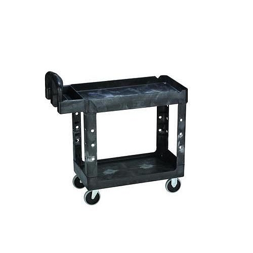 Plastový policový vozík s madlem, do 220 kg, 2 police s vyvýšenými hranami, 99 x 45 cm